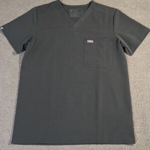 FIGS Technical Collection Scrub Top XS Dark Olive Green V-Neck FM1500